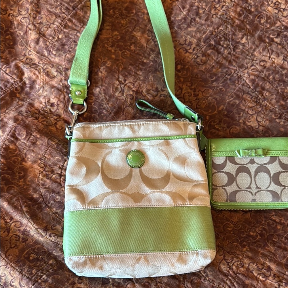 Green and Cream Shoulder Bag